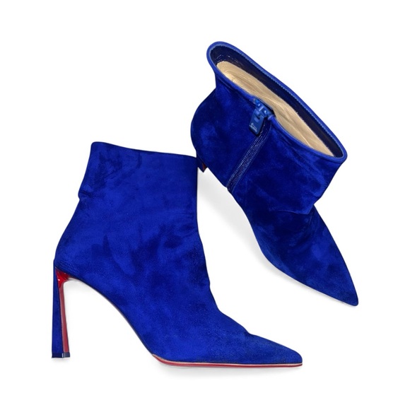 Christian Louboutin Condora Blue Suede Pointed Toe Booties EU40 Heeled Boots EUC - Picture 4 of 14